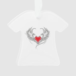 Red Angel Heart with wings Ornament
