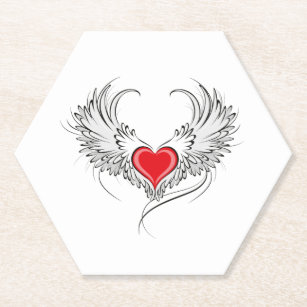 Red Angel Heart with wings Paper Coaster