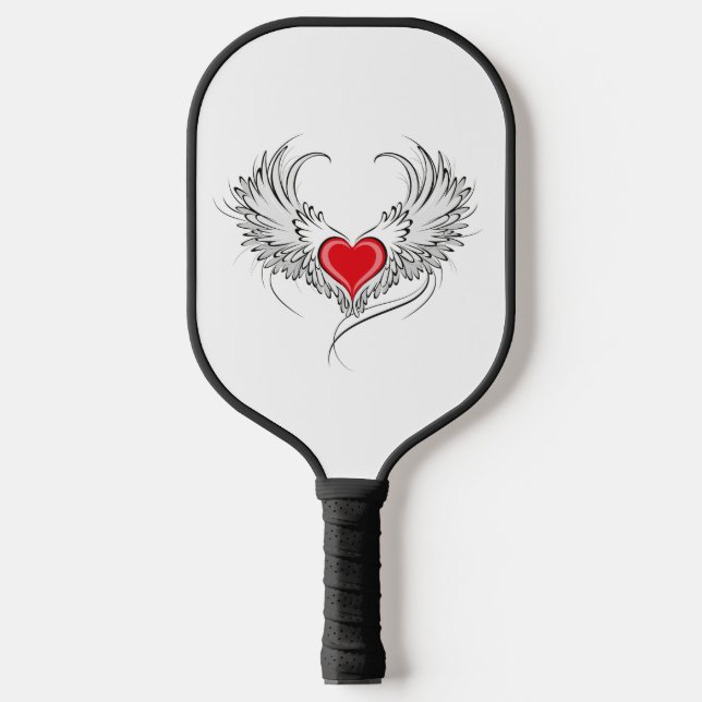 Red Angel Heart with wings Pickleball Paddle (Front)