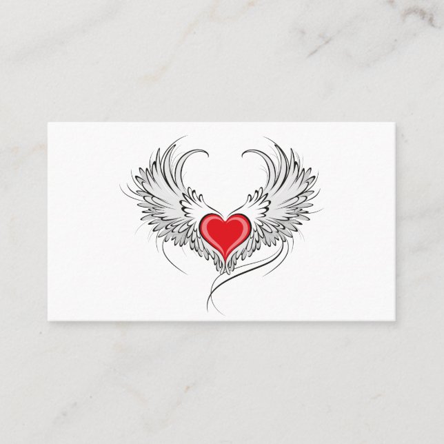 Red Angel Heart with wings Place Card (Front)