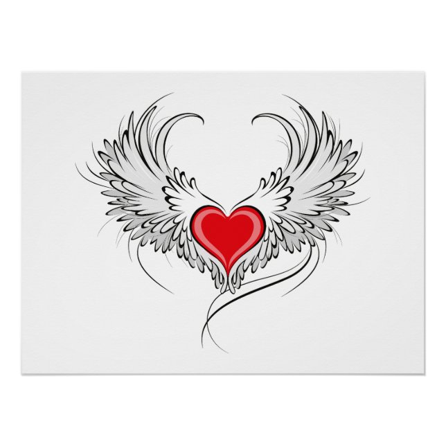 Red Angel Heart with wings Poster (Front)