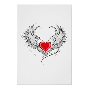 Red Angel Heart with wings Poster