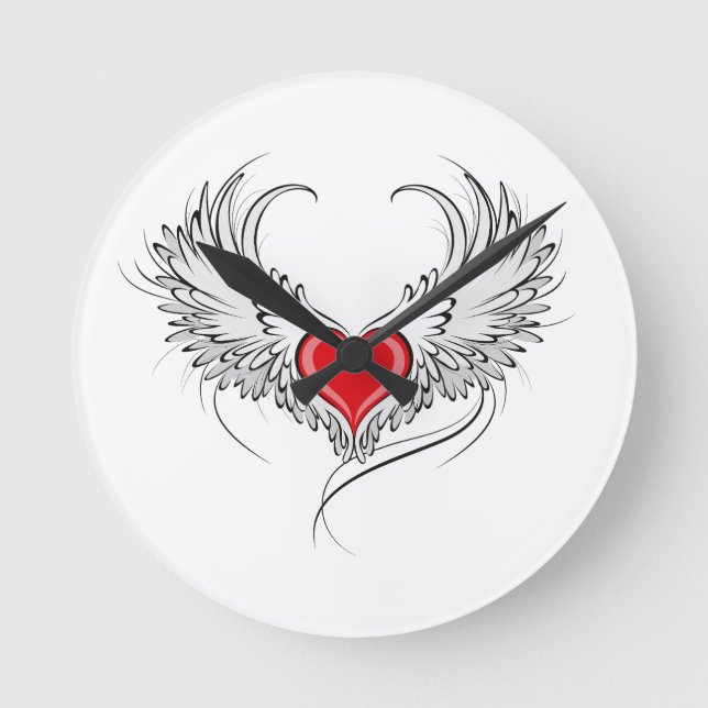 Red Angel Heart with wings Round Clock (Front)