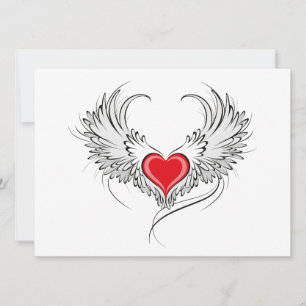 Red Angel Heart with wings Save The Date