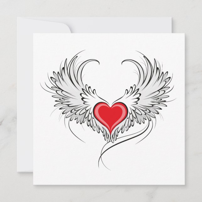 Red Angel Heart with wings Save The Date (Front)