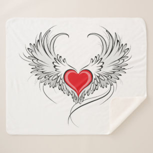 Red Angel Heart with wings Sherpa Blanket
