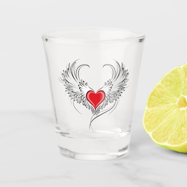 Red Angel Heart with wings Shot Glass (Front)