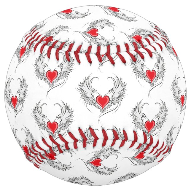 Red Angel Heart with wings Softball (Front)