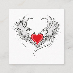 Red Angel Heart with wings Square Business Card