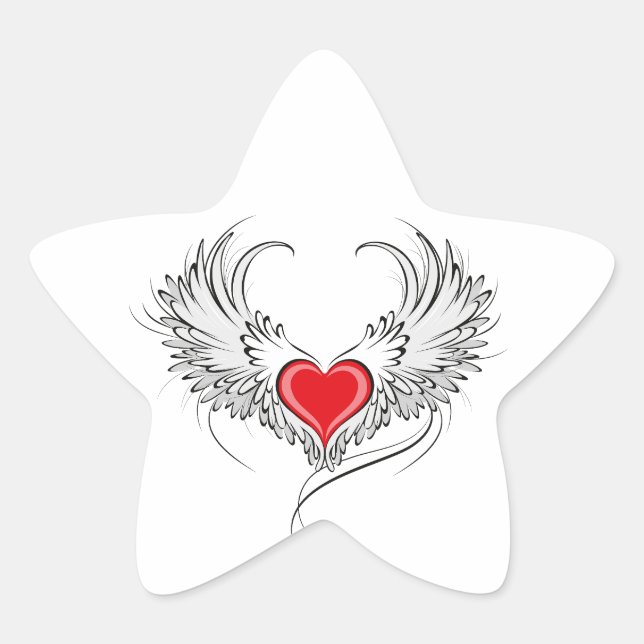 Red Angel Heart with wings Star Sticker (Front)