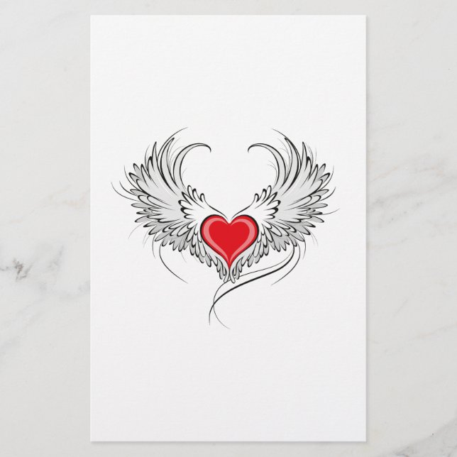 Red Angel Heart with wings Stationery (Front)