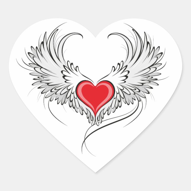 Red Angel Heart with wings Sticker (Front)