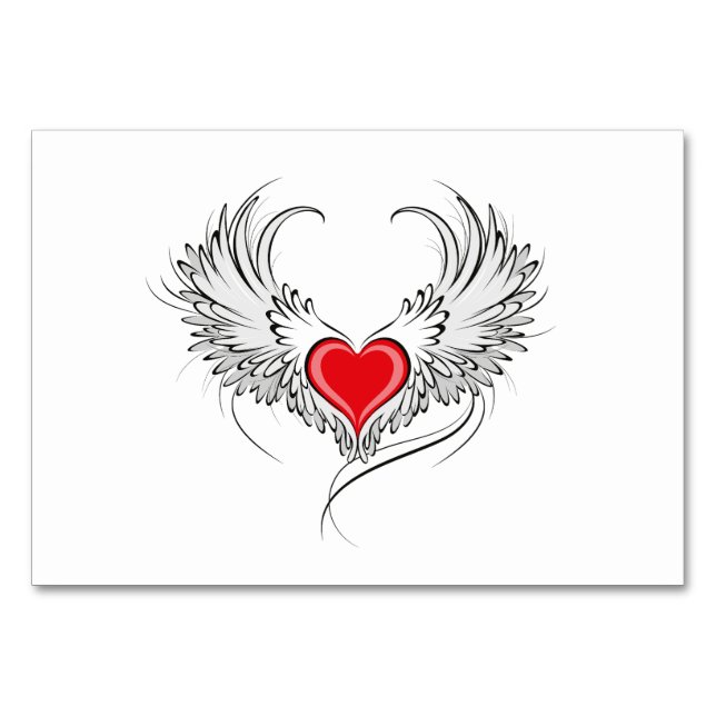 Red Angel Heart with wings Table Number (Front)