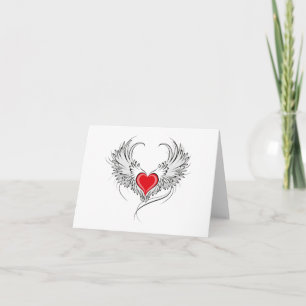 Red Angel Heart with wings Thank You Card