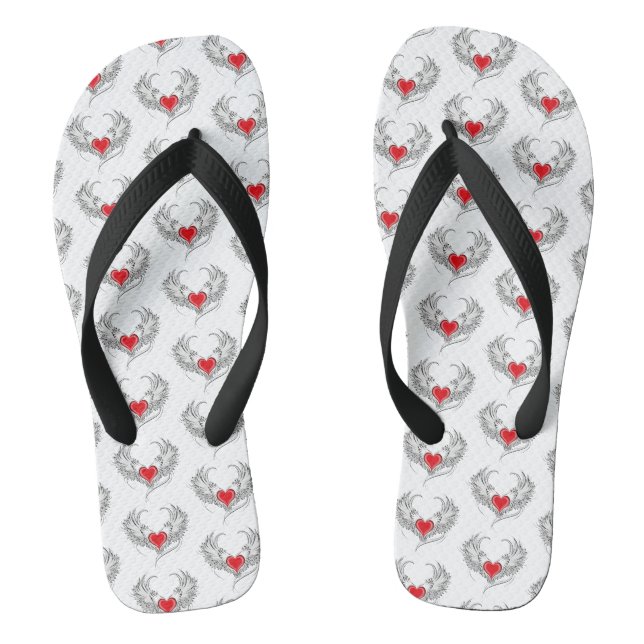 Red Angel Heart with wings Thongs (Footbed)
