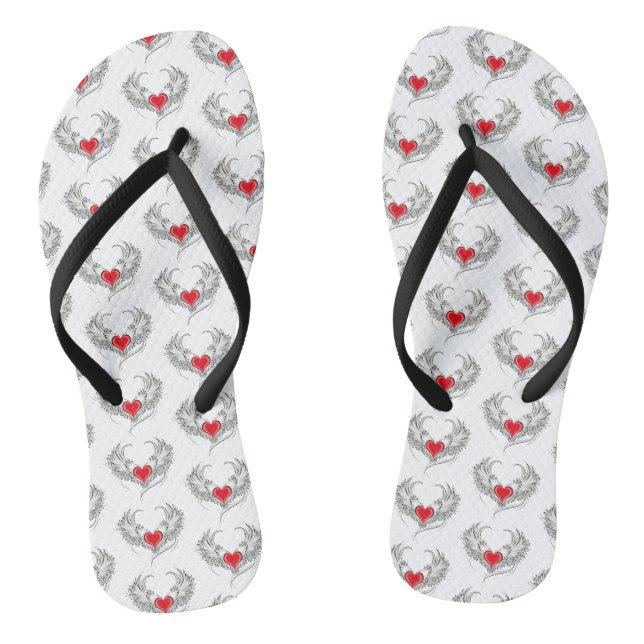 Red Angel Heart with wings Thongs (Footbed)