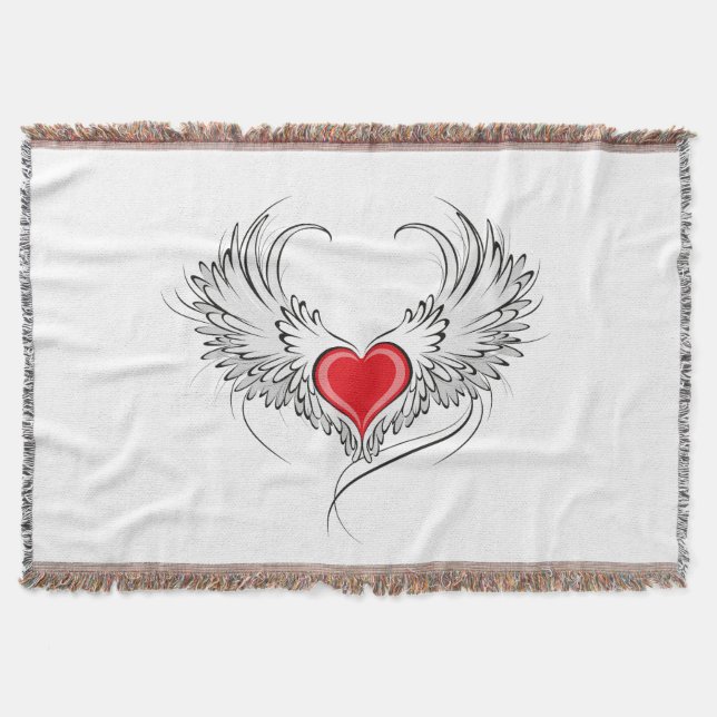 Red Angel Heart with wings Throw Blanket (Front)