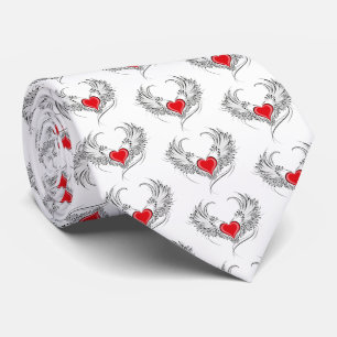 Red Angel Heart with wings Tie