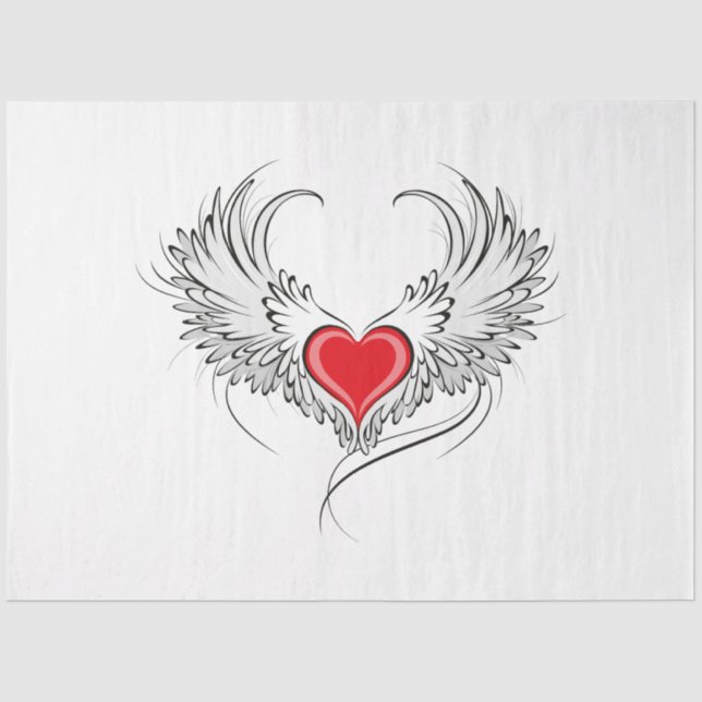Red Angel Heart with wings Tissue Paper (Front)