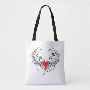 Red Angel Heart with wings Tote Bag