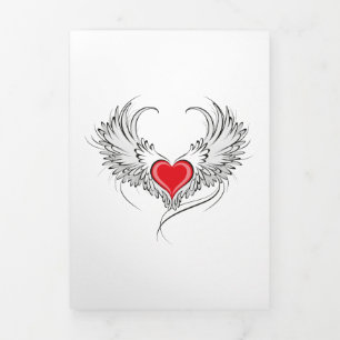 Red Angel Heart with wings Tri-Fold Invitation