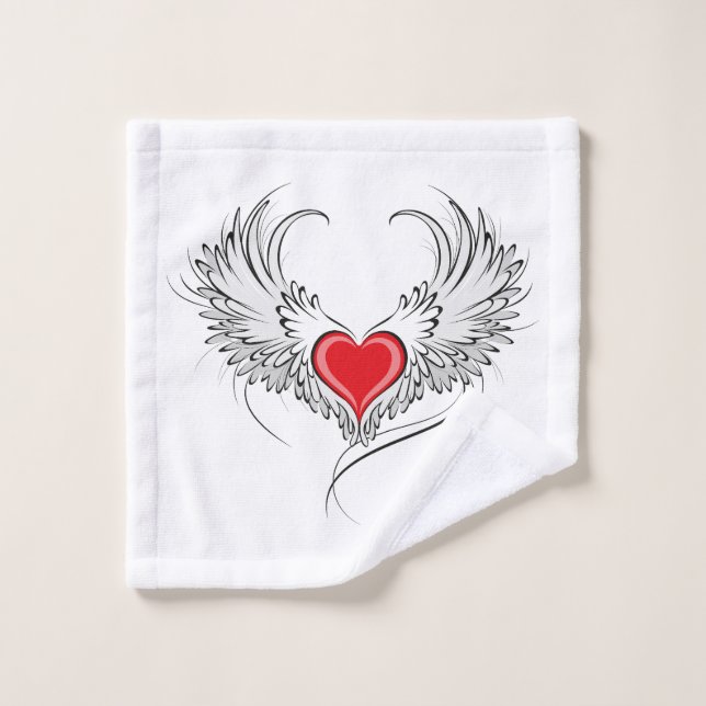 Red Angel Heart with wings Wash Cloth (Wash Cloth)