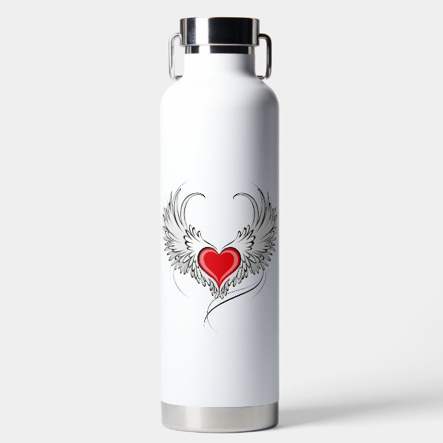 Red Angel Heart with wings Water Bottle (Front)