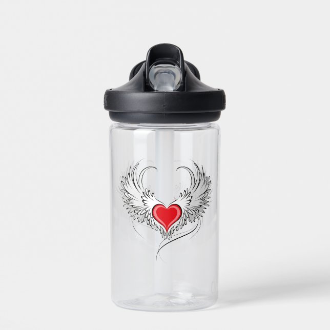 Red Angel Heart with wings Water Bottle (Front)
