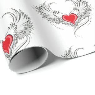 Red Angel Heart with wings Wrapping Paper