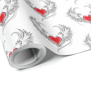 Red Angel Heart with wings Wrapping Paper