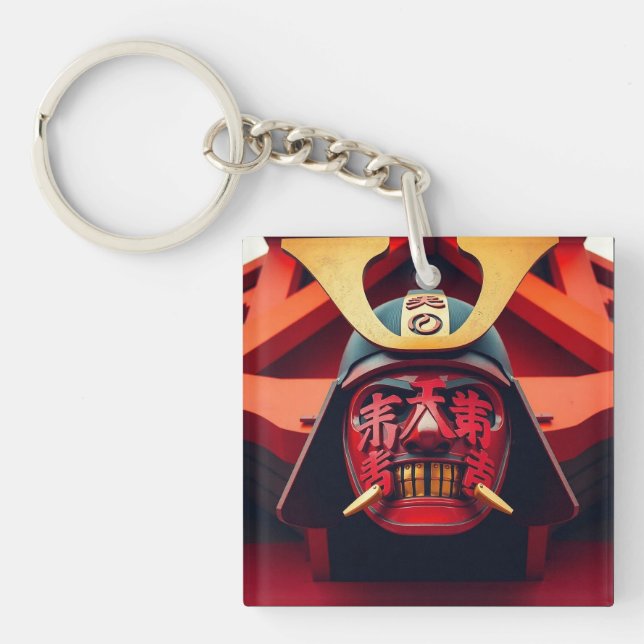Red anime samurai mask key ring (Front)