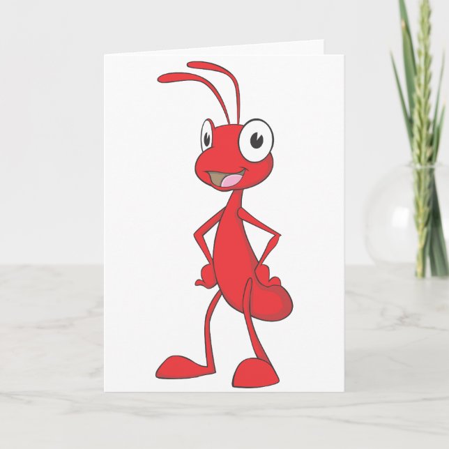 Red Ant Standing Arms on Waist Cartoon Shirt Card (Front)