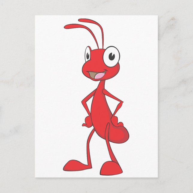 Red Ant Standing Arms on Waist Cartoon Shirt Postcard (Front)