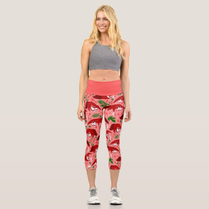 red anteater cute animal floral capri leggings