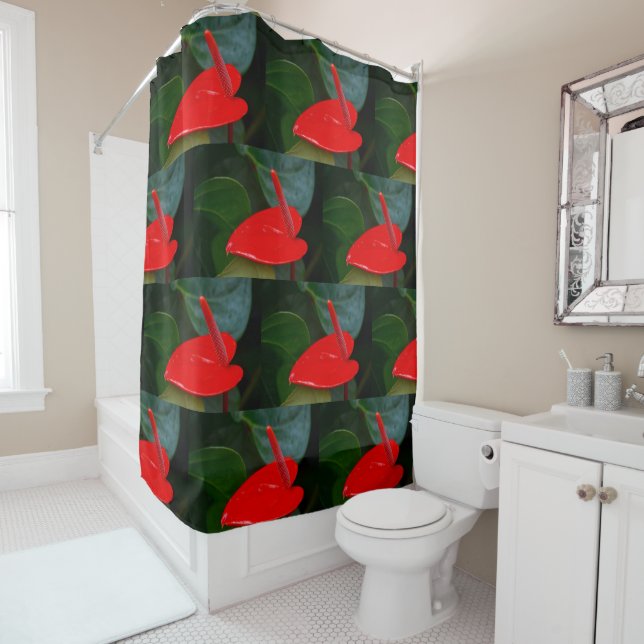 Red Anthruim Flower Shower Curtain (In Situ)