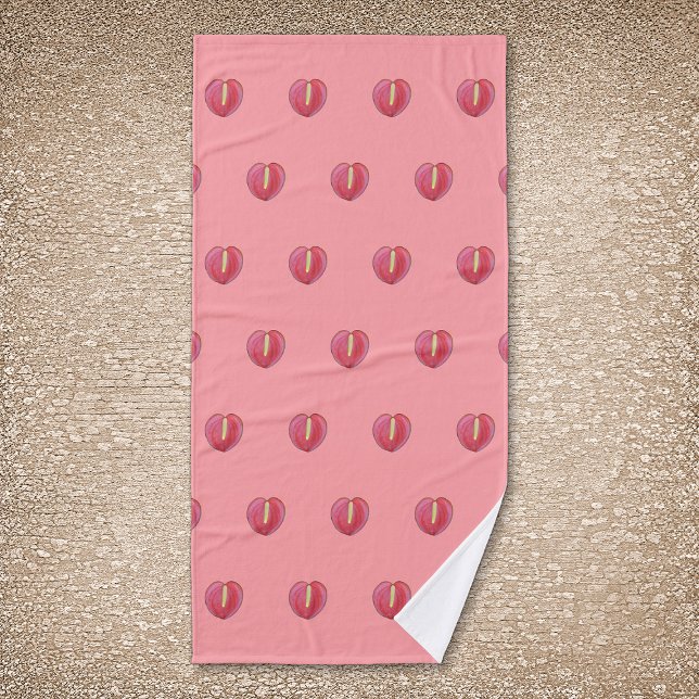 Red Anthurium Flower Seamless Pattern on Bath Towel (Red Anthurium flower seamless pattern on bath towel)