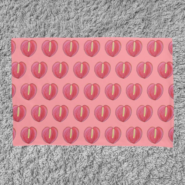 Red Anthurium Flower Seamless Pattern on Pillowcase (Red Anthurium flower seamless pattern on pillow case)