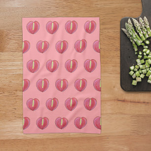 Red Anthurium Flower Seamless Pattern on Tea Towel