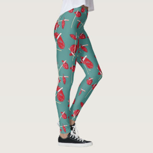 Red Anthurium Flowers Pattern Champ Leggings