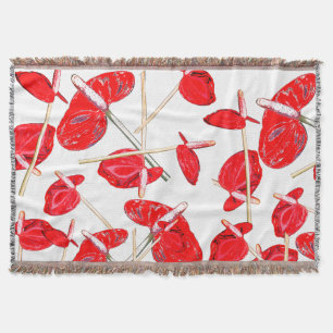 Red Anthurium Flowers Pattern Throw Blanket