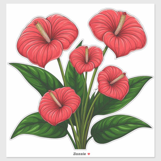 Red Anthurium Flowers with Green Leaves (Sheet)