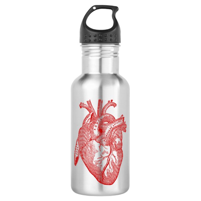 Red Antique Anatomical Heart 532 Ml Water Bottle (Front)
