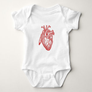 Red Antique Anatomical Heart Baby Bodysuit