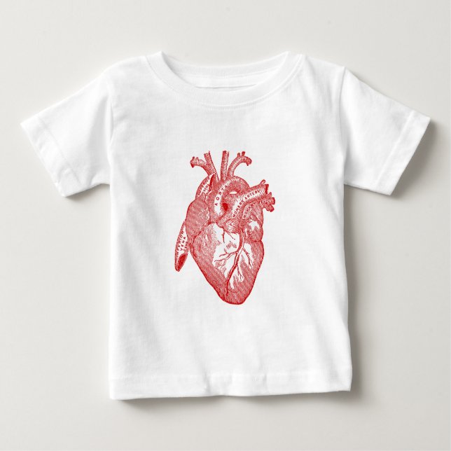 Red Antique Anatomical Heart Baby T-Shirt (Front)