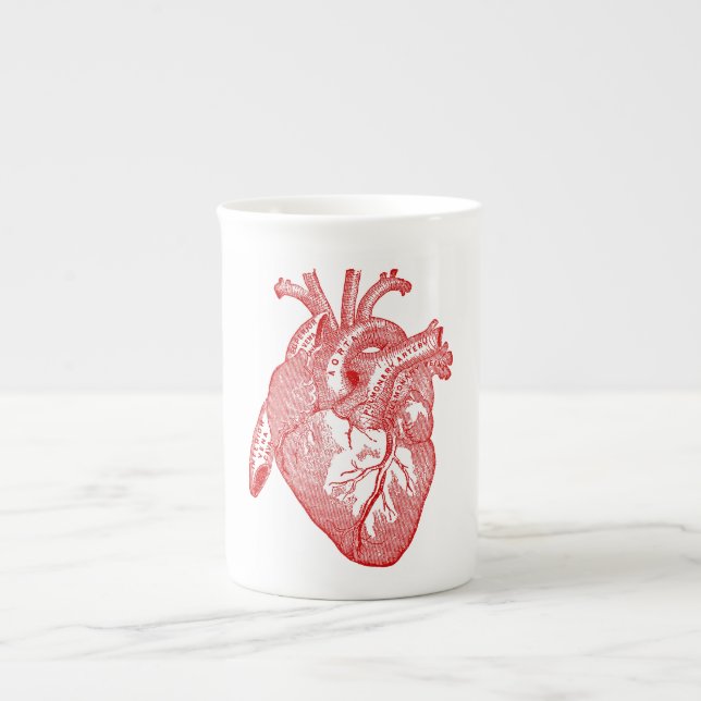 Red Antique Anatomical Heart Bone China Mug (Front)