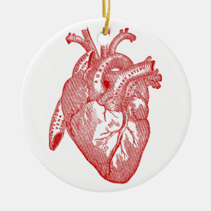 Red Antique Anatomical Heart Ceramic Ornament