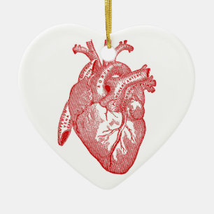 Red Antique Anatomical Heart Ceramic Tree Decoration