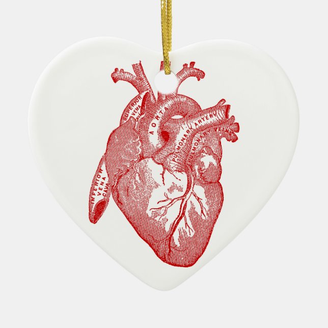 Red Antique Anatomical Heart Ceramic Tree Decoration (Front)