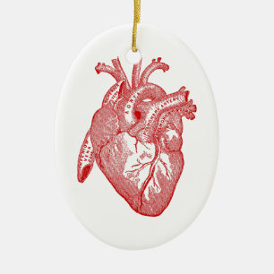 Red Antique Anatomical Heart Ceramic Tree Decoration