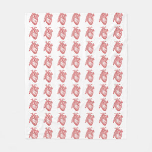 Red Antique Anatomical Heart Fleece Blanket